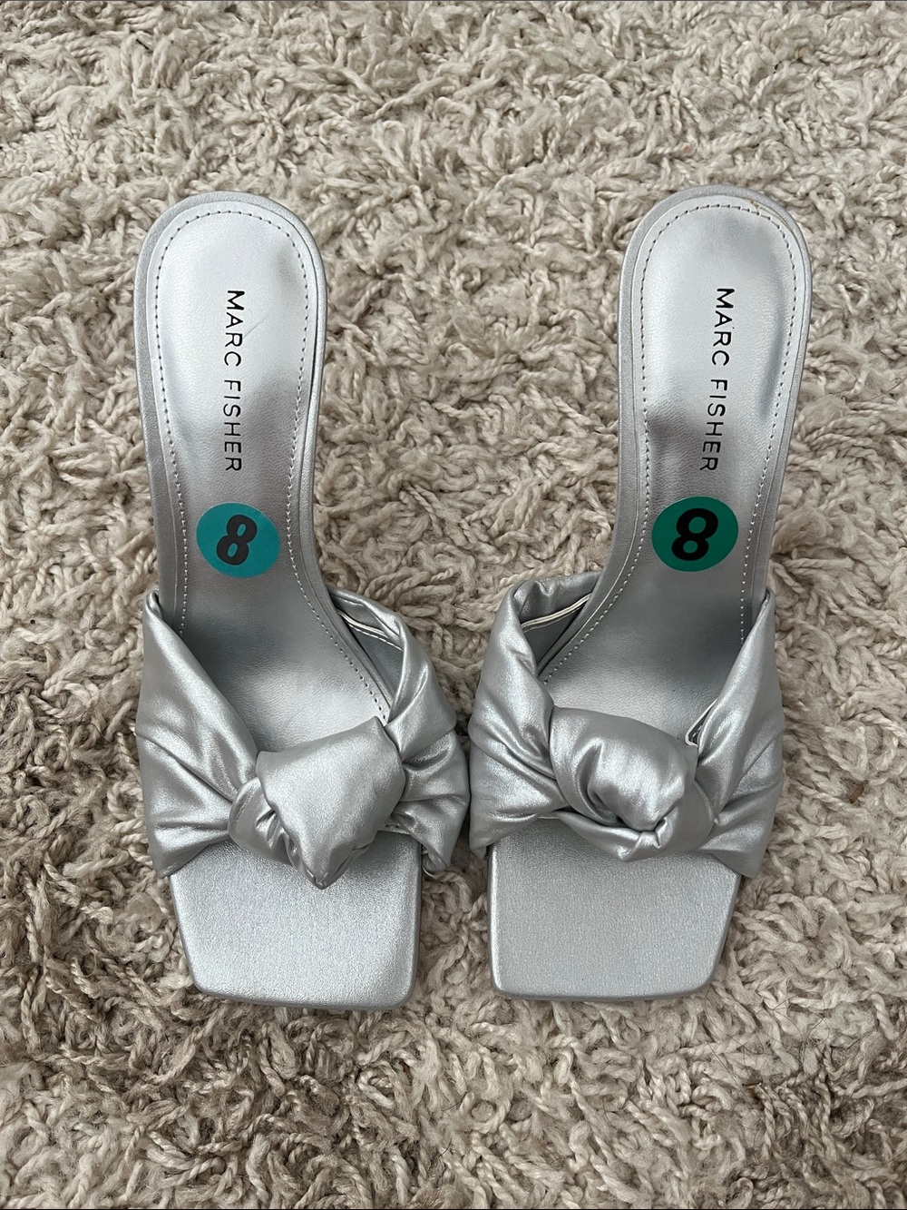 Marc Fisher Silver Knotted Square-Toe Slide Mules